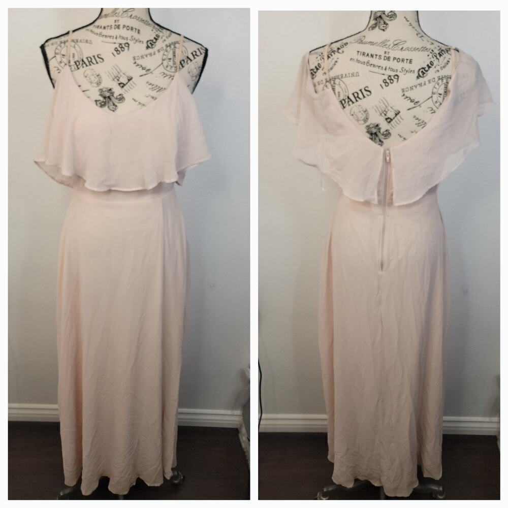 Birdy Grey Slip Maxi Dress Sz S Empire Waist Slit Blush Pink Bridesmaid Gown